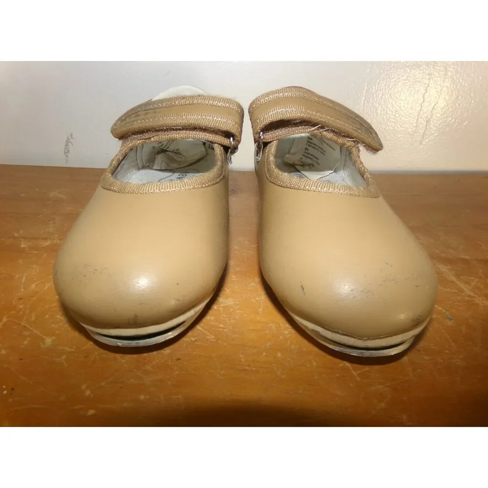 Pre-Owned Dance Tap Shoes Revolution Child 2.5M Tan Mary Jane Leather Loop Strap